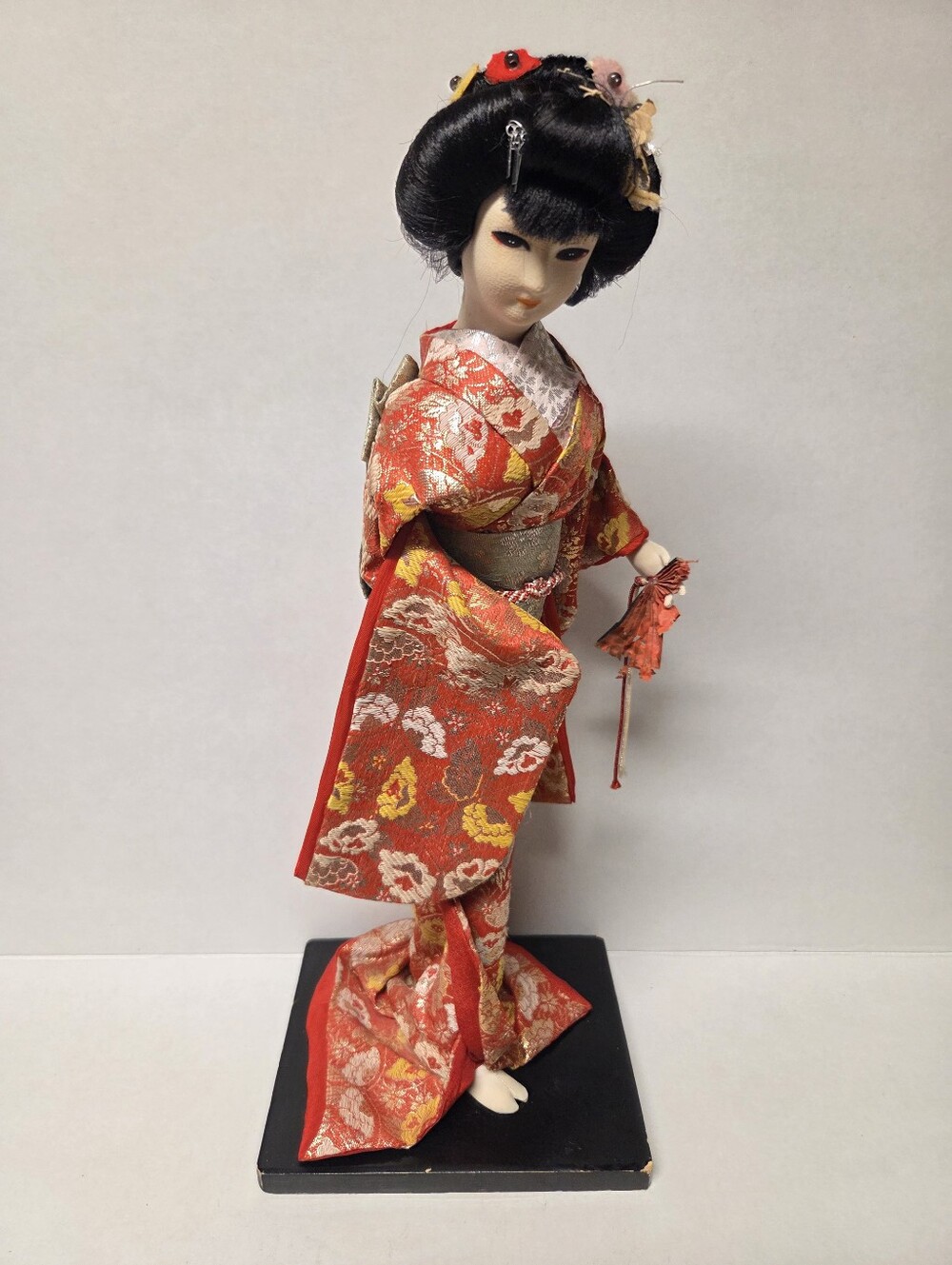 Vintage Tanabe Doll Co. Japanese Geisha Doll - Silk Brocade Red Kimono (1 of 2)